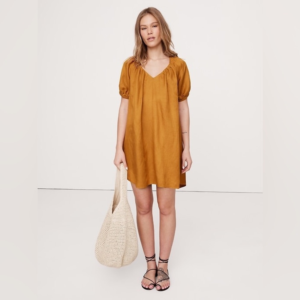 Banana Republic Viscose-Linen Mini Dress in Goldenrod Yellow